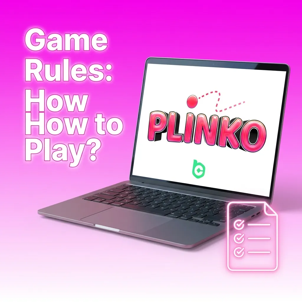 Illustrated BC.Game Plinko rules showing bet amount, risk level, rows, and a ball dropping through pegs into multiplier slots