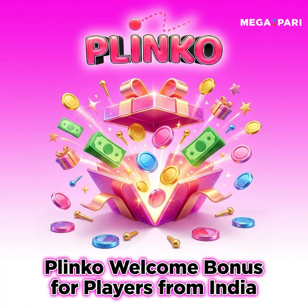 Banner showing “Plinko Welcome Bonus for Indian players: 200% up to ₹133,700 + 150 free spins” with steps to claim offer