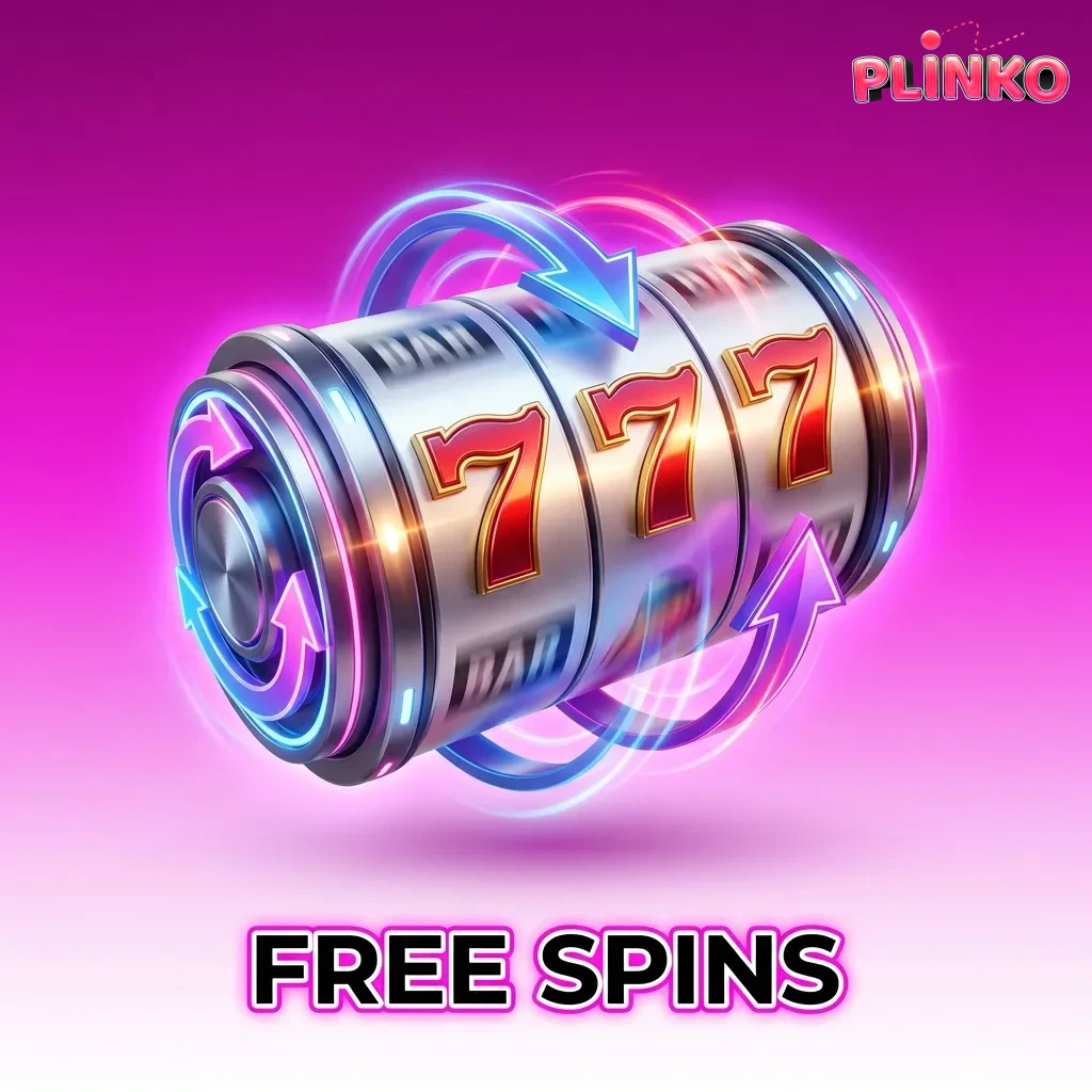 Illustration of a Plinko game with coins and “Free Spins” text, symbolizing casino free spin bonuses used on Plinko