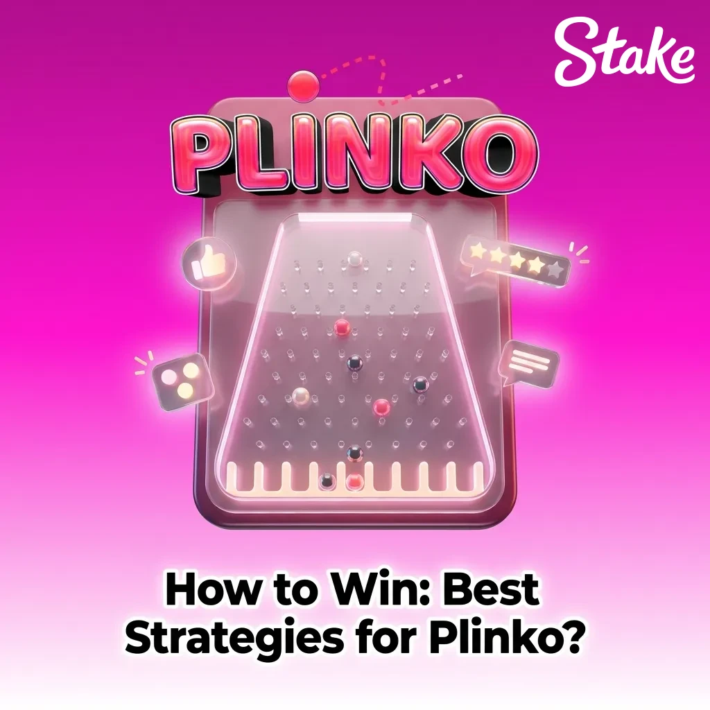 Illustrated Stake Plinko board with tips about bankroll management, risk settings, and practising in demo mode