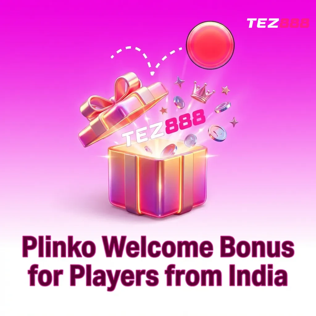 Tez888 casino welcome bonus offer showing 300% up to ₹75,000 for Indian players to use on Plinko game